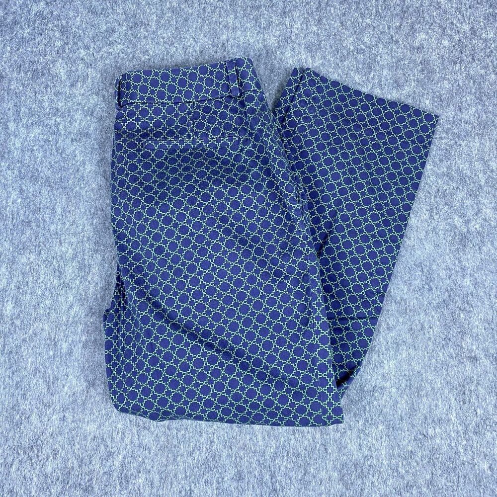 Banana Republic Women's Navy Green Tile Print Cropped Ankle Pant Trousers Size 8